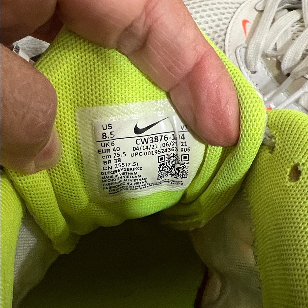 Nike Kids White Sneakers with Neon Yellow and Orange Accents - Picture 4 of 6